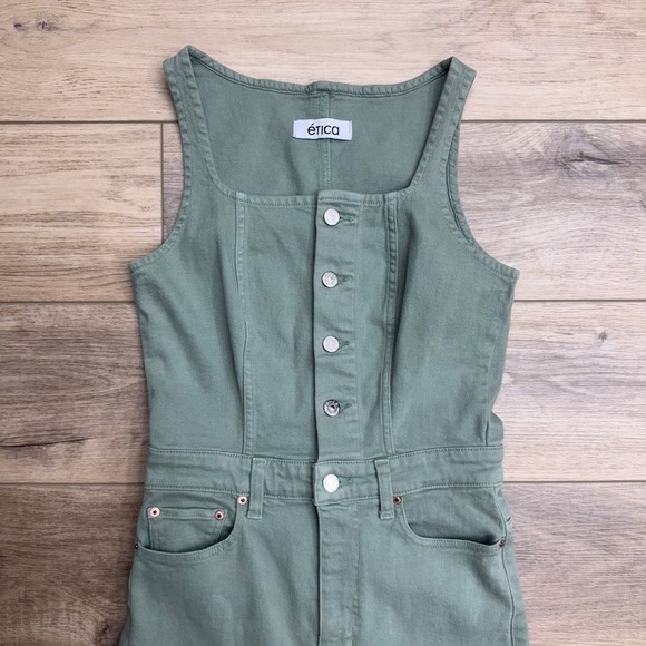 Etica Ivy Crop Kick Flare Jumpsuit Sage Green Button Front Raw Hem Ethical - Picture 2 of 12